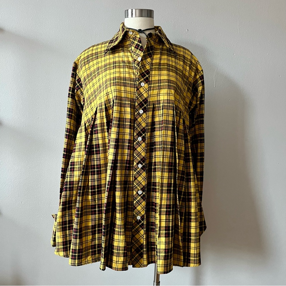 Matthew Adams Dolan Oversized Pleated Yellow Plaid Shirt Women’s Size S